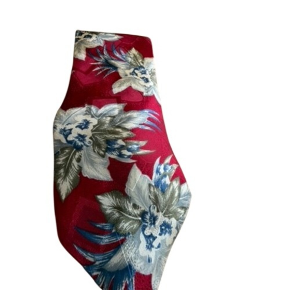 "Reed & James" Mens Silk Tie Red Blue Floral Tropical Botanical Made in USA Wide